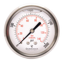 MCS Products 0-2000PSI 1/4" Back Mount Gauge