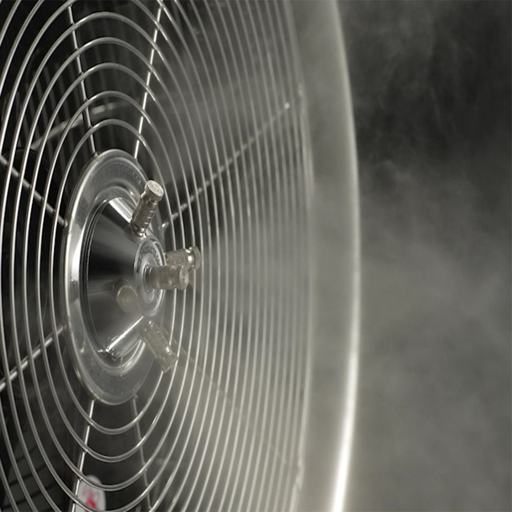 18" Oscillating Wall Mount 5 Nozzle Hub Misting Fan 3-speed Control On Motor - W/stainless Steel Housing