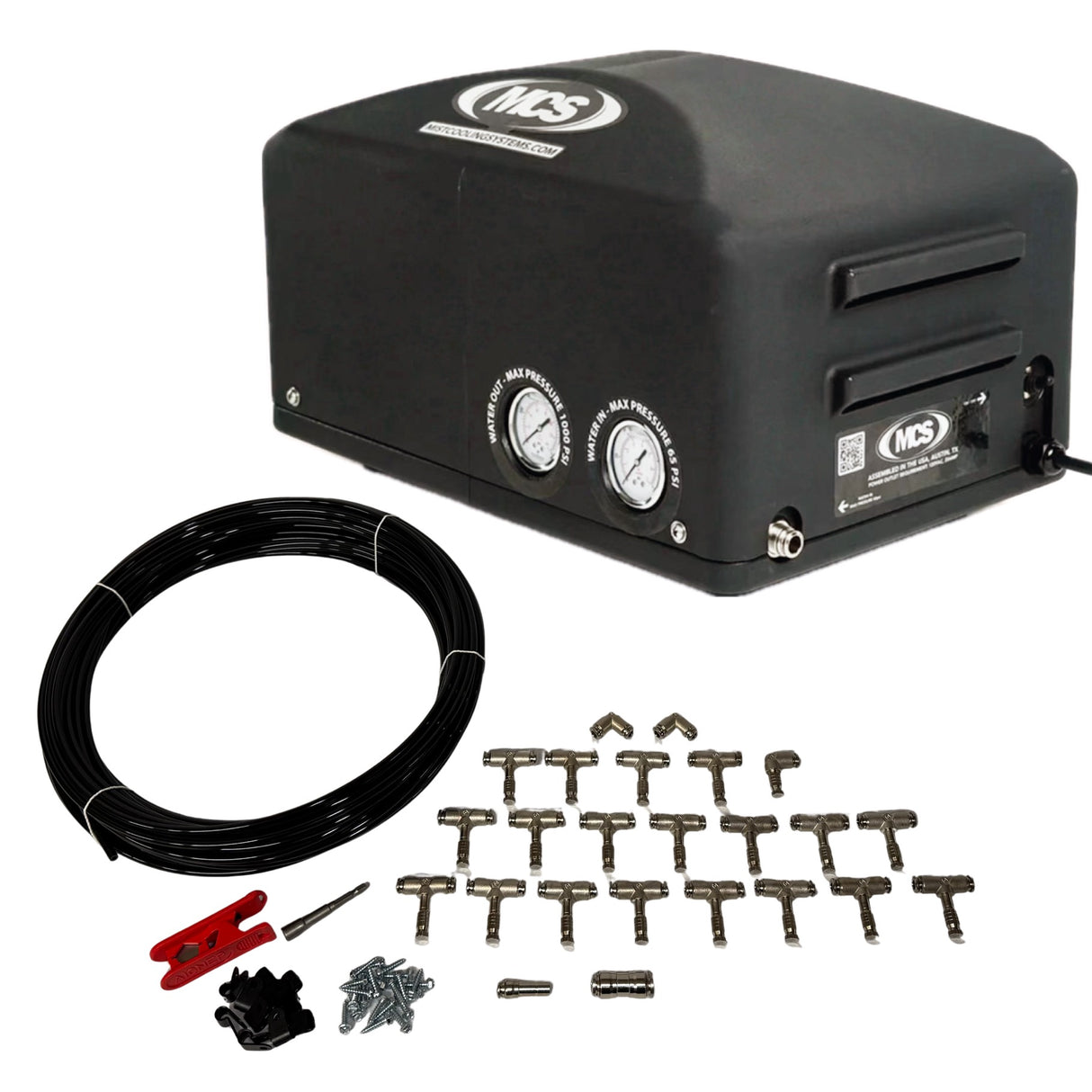 MCS Products 1.5 GPM Fully Enclosed Pump With 120ft. (60 Nozzle) Nylon Mist Line Kit