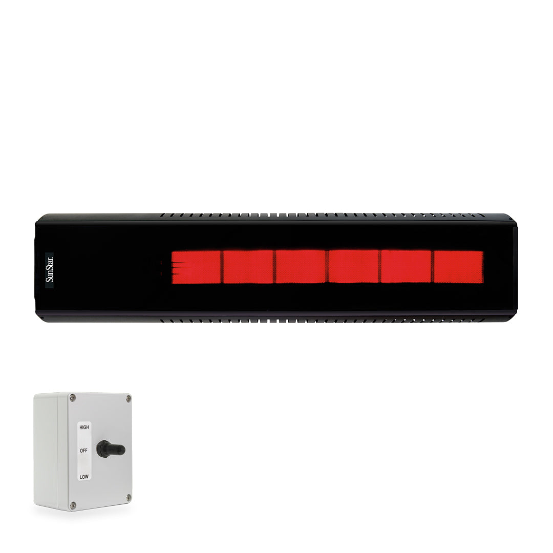 SunStar Glass Series L7 SGL1560 35000-24000 BTUs Natural Gas Radiant Infrared Angled Mount Patio Heater in 48 x 11.8 x 9.6 in. - Black Color