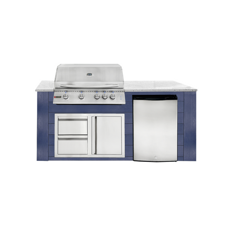 6ft Outdoor Kitchen - Blue Cabinet w/ White Granite Countertop