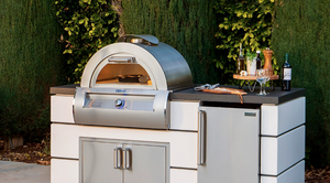 Contemporary Island in White Aspen Finish with Refrigerator Cut-Out