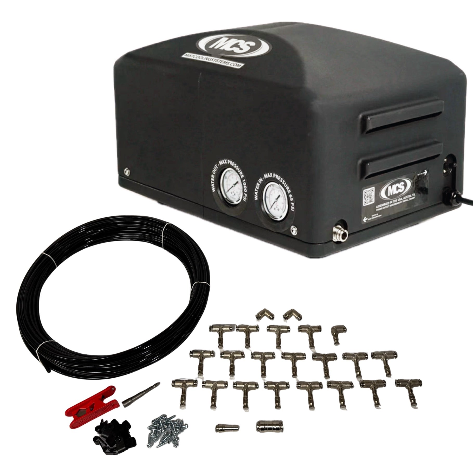 1.0 GPM Fully Enclosed Pump With 100ft. (50 Nozzle) Nylon Mist Line Kit