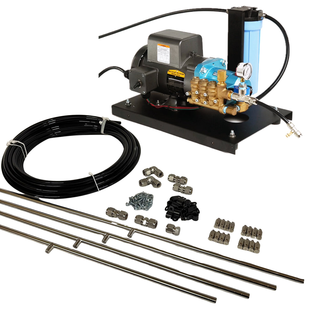 MCS Products 1.0 GPM Open Frame Misting Pump With 96ft. Stainless Mist Line Kit