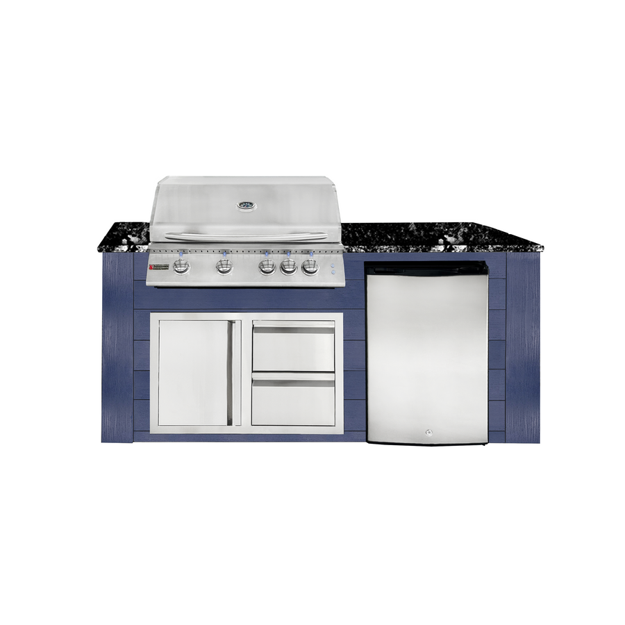 6ft Outdoor Kitchen - Blue Cabinet w/ Black Granite Countertop